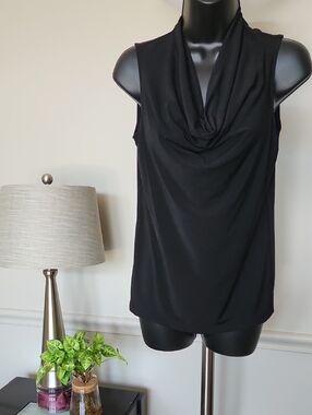 New York & Company Black Sleeveless Cowl Neck Top